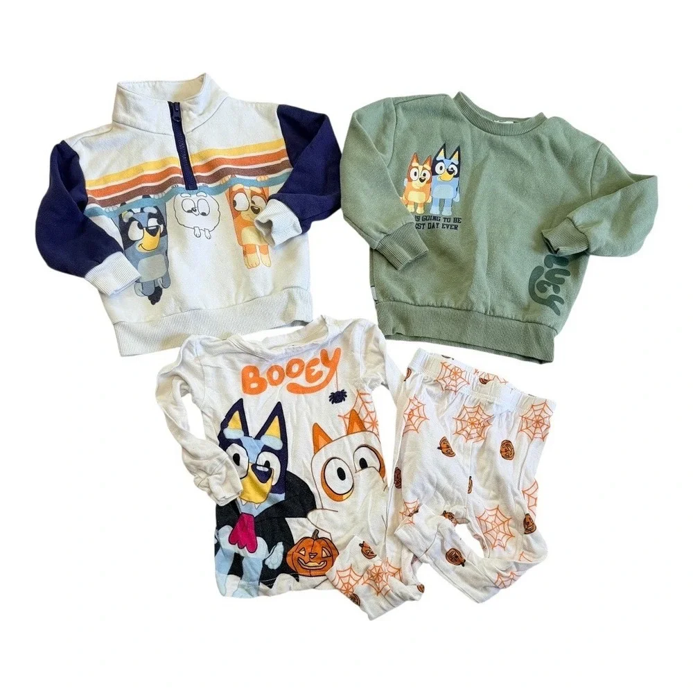Bluey Sweatshirts and Halloween Pajamas Lot Size 18M Toddler Boys Green White